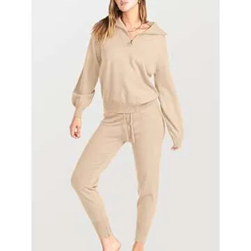 ANRABESS Women's Two Piece Outfits Sweater Sets Long Sleeve Zip Up Knit Pullover Jogger Pants Tracksuit 2024 Fall Lounge Sets Small