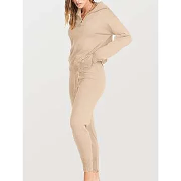 ANRABESS Women's Two Piece Outfits Sweater Sets Long Sleeve Zip Up Knit Pullover Jogger Pants Tracksuit 2024 Fall Lounge Sets Small
