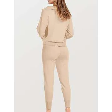 ANRABESS Women's Two Piece Outfits Sweater Sets Long Sleeve Zip Up Knit Pullover Jogger Pants Tracksuit 2024 Fall Lounge Sets Small