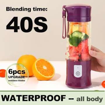 Portable Blender, USB Travel Juice Bottle Personal Travel Blender for Shakes and Smoothies Baby Food...