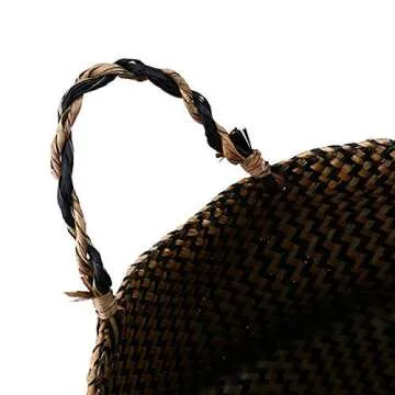 Natural Craft Seagrass Plant Basket for Storage Size (12x12x11 inches) - Style: Black Zigzag, Laundry, Picnic - Plant Pots Cover Indoor Home Decor - Hand Woven Straw Beach Bag with Handles M