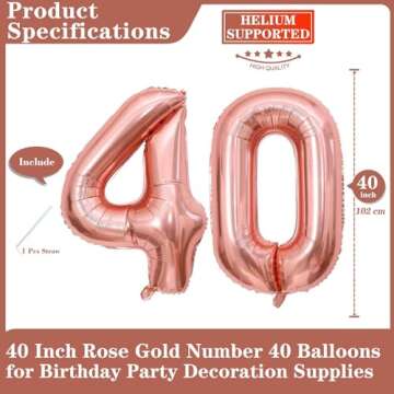 Rose Gold 40 Number Balloons for Celebrations