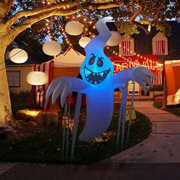 GOOSH 5 FT Halloween Inflatable Hanging Ghost with Built-in Colorful Flashing LED Light, Blow Up Yard Decoration with LED Lights Built-in for Holiday/Party/Yard/Garden