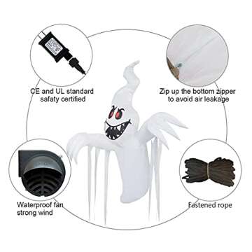 GOOSH 5 FT Halloween Inflatable Hanging Ghost with Built-in Colorful Flashing LED Light, Blow Up Yard Decoration with LED Lights Built-in for Holiday/Party/Yard/Garden