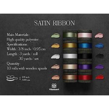 Vitalizart Satin Ribbon 3/8 Inch Double Faced Silk Like Thin Ribbon for Gift Wrapping Bouquet Hair W...