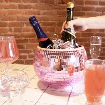NPW Pink Disco Ball Ice Bucket for Stylish Party Decor