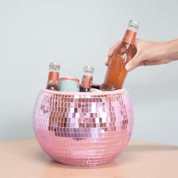 NPW Pink Disco Ball Ice Bucket for Stylish Party Decor