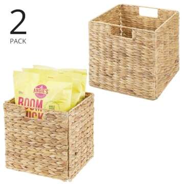 mDesign Natural Woven Hyacinth Cube Organizer Basket with Handles - Storage for Kitchen Cabinet or P...