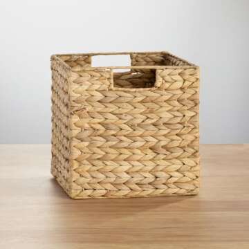 mDesign Natural Woven Hyacinth Cube Organizer Basket with Handles - Storage for Kitchen Cabinet or Pantry Shelf, Perfect for Cubby Storage Units, Holds Snacks or Small Appliances, 2 Pack, Natural/Tan