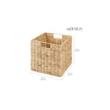 mDesign Natural Woven Hyacinth Cube Organizer Basket with Handles - Storage for Kitchen Cabinet or Pantry Shelf, Perfect for Cubby Storage Units, Holds Snacks or Small Appliances, 2 Pack, Natural/Tan