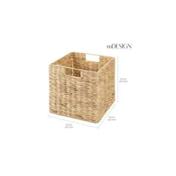 mDesign Natural Woven Hyacinth Cube Organizer Basket with Handles - Storage for Kitchen Cabinet or Pantry Shelf, Perfect for Cubby Storage Units, Holds Snacks or Small Appliances, 2 Pack, Natural/Tan