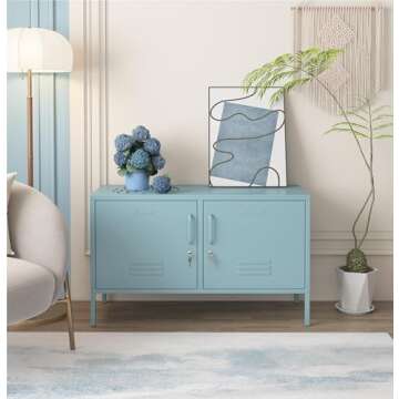 Aiasuit Media Console for Large TV 2 Door Metal Storage Cabinet 2 Shelf Multifunctional Storage Orga...