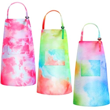 3 Pieces Tie Dye Art Apron For Kids Adjustable Painting Apron Kids Cooking Aprons cute Artist Tie Dy...