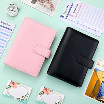 6 Pieces A6 PU Leather Notebook Binder Refillable 6 Rings Binder Cover Loose Leaf Personal Planner w...