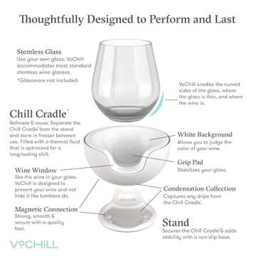 VoChill Stemless Wine Glass Chiller | Keep the Chill In Your Glass | Made In USA | Separable & Refreezable Chill Cradle | Actively Chills Stemless Glassware | Sand, Pair Stemless