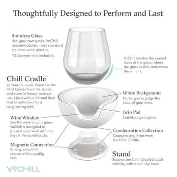 VoChill Stemless Wine Glass Chiller | Keep the Chill In Your Glass | Made In USA | Separable & Refreezable Chill Cradle | Actively Chills Stemless Glassware | Sand, Pair Stemless