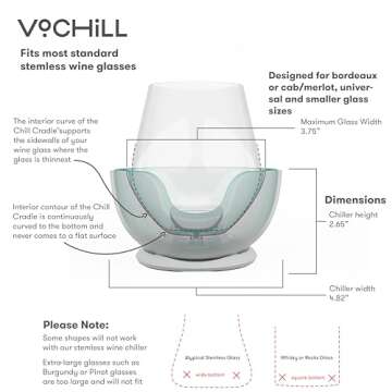 VoChill Stemless Wine Glass Chiller | Keep the Chill In Your Glass | Made In USA | Separable & Refreezable Chill Cradle | Actively Chills Stemless Glassware | Sand, Pair Stemless