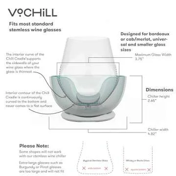 VoChill Stemless Wine Glass Chiller | Keep the Chill In Your Glass | Made In USA | Separable & Refreezable Chill Cradle | Actively Chills Stemless Glassware | Sand, Pair Stemless