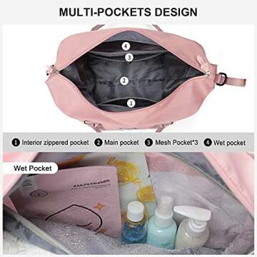 Sport Travel Duffle Bag Large Gym Tote Bag for Women, Weekender Bag Carry on Bag for Airplane, Ladies Beach Bag Overnight Bag Waterproof Bag Luggage Bag with Wet Bag