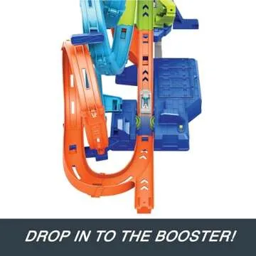 Hot Wheels Track Set with 4 Loops, 3-Way Crash Zone & Motorized Booster, Folds for Storage, with 1:64 Scale Toy Car