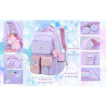 Unicorn Backpack for Girls Rainbow School Bag Cute Student Laptop Backpacks Casual Durable Lightweight Travel Bags