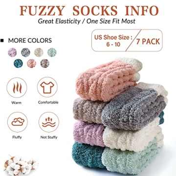 Nimalpal 7 Pairs Fuzzy Socks - Fuzzy Socks for Women Fluffy Socks Cozy Socks Warm Socks for Women Slipper Socks for Women Soft Fall Socks for Women Size 6-10 Pink Socks