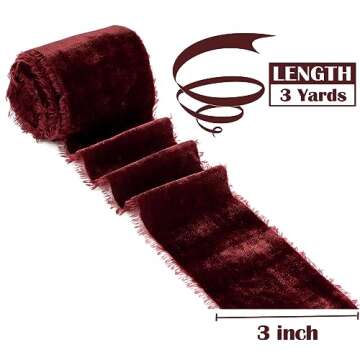 MEEDEE Burgundy Velvet Ribbon 3 Inch Silk Velvet Fringe Ribbon for Weddings and Decor