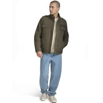 Levi's Men's Washed Cotton Two Pocket Military Jacket (Standard and Big & Tall), Olive, X-Large