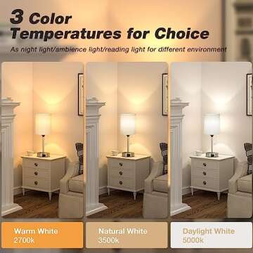 Dicoool White Bedside Lamp for Bedroom - 3 Color Temperatures Desk Lamp with USB C and A Ports, Pull...
