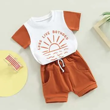 Mstrrouning Newborn Infant Baby Boy Shorts Set Crewneck Pull on T-Shirt Top Elastic Waist Solid Shorts 2Pcs Summer Outfits