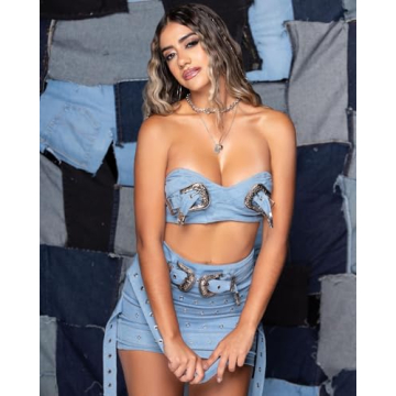 Trendy Molilove Women’s Denim Skirt & Tube Top Set