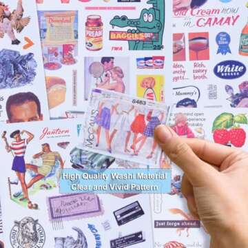 Washi Vintage Stickers for Scrapbooking - Vintage Scrapbook Stickers, Aesthetic Junk Journal Supplies Kit, Scrapbooking Ephemera Washi Paper Stickers Book for Bullet Journaling Planners Diary