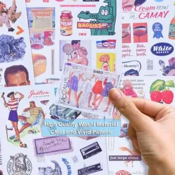 Washi Vintage Stickers for Scrapbooking - Vintage Scrapbook Stickers, Aesthetic Junk Journal Supplies Kit, Scrapbooking Ephemera Washi Paper Stickers Book for Bullet Journaling Planners Diary
