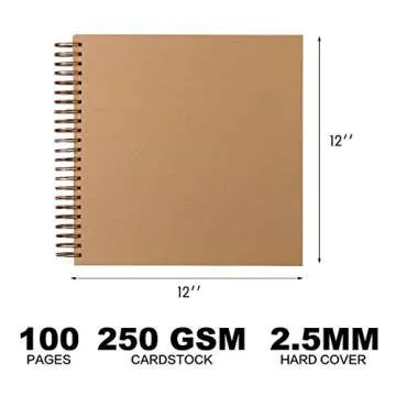 12x12 Large Scrapbook Album - Heavy Duty Kraft Hardcover with 50 Sheets