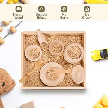 Sparkle Race Sensory Bin Tools with Wooden Box Tray Montessori Toys for Toddlers, Waldorf Toys, Wooden Scoop Dish and Tongs for Kids, Montessori Kitchen for Sensory Table Fine Motor Learning Skills