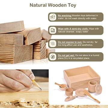 Sparkle Race Sensory Bin Tools with Wooden Box Tray Montessori Toys for Toddlers, Waldorf Toys, Wooden Scoop Dish and Tongs for Kids, Montessori Kitchen for Sensory Table Fine Motor Learning Skills