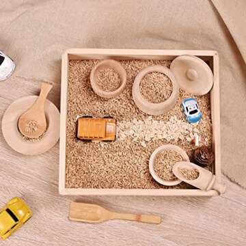 Sparkle Race Sensory Bin Tools with Wooden Box Tray Montessori Toys for Toddlers, Waldorf Toys, Wooden Scoop Dish and Tongs for Kids, Montessori Kitchen for Sensory Table Fine Motor Learning Skills