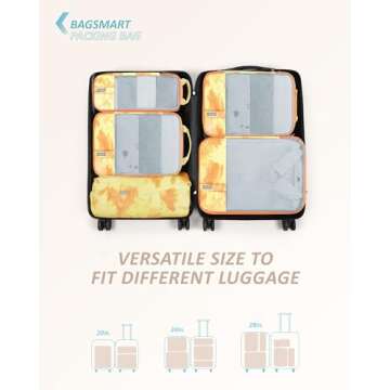 BAGSMART 6 Set Compression Packing Cubes for Travel, Lightweight Vacation Travel Essentials for Women, Travel Accessories for Suitcase Organizer Bags Set, Durable Luggage Organizer Travel Bags