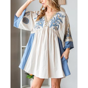 Womens Sundress Summer V Neck Short Tshirt Dress Y2k Floral Print Babydoll Sun Dresses Flowy Boho A Line Mini Dress