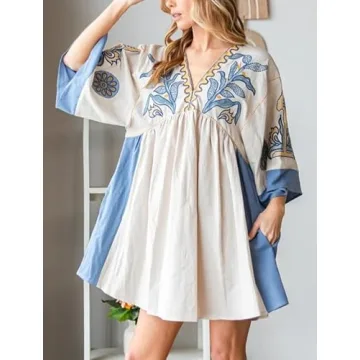 Womens Sundress Summer V Neck Short Tshirt Dress Y2k Floral Print Babydoll Sun Dresses Flowy Boho A Line Mini Dress