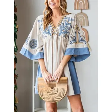 Womens Sundress Summer V Neck Short Tshirt Dress Y2k Floral Print Babydoll Sun Dresses Flowy Boho A Line Mini Dress