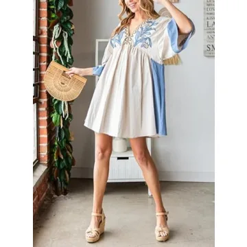 Womens Sundress Summer V Neck Short Tshirt Dress Y2k Floral Print Babydoll Sun Dresses Flowy Boho A Line Mini Dress