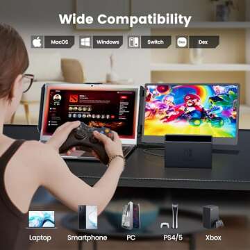 domyfan 14" Laptop Monitor Extender, FHD 1080P IPS Dual Laptop Screen Extender, HDMI/USB-A/Type-C Plug and Play for Windows, Mac, Chrome, Android, Xbox, Switch, PS5, Work with 13.3”-17” Laptops