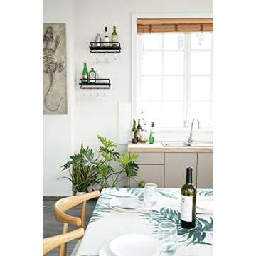 Mkono Wall Mounted Wine Rack Set of 2 Wood Shelf Rustic Wine Bottle Glass Floating Shelves with Stem...