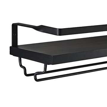 Mkono Wall Mounted Wine Rack Set of 2 Wood Shelf Rustic Wine Bottle Glass Floating Shelves with Stemware Hanger Modern Plants Photos Wine Display Storage Holder for Kitchen Dining Room Bar, Black