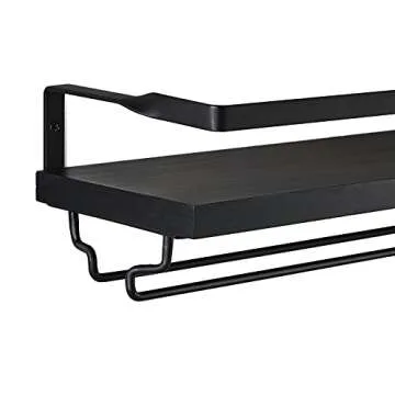 Mkono Wall Mounted Wine Rack Set of 2 Wood Shelf Rustic Wine Bottle Glass Floating Shelves with Stemware Hanger Modern Plants Photos Wine Display Storage Holder for Kitchen Dining Room Bar, Black