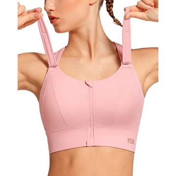 VFUS Sports Bras Adjustable Zip Front High Impact for Women Full Coverage Removable Padded Workout R...