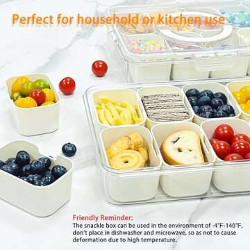 zhinenie Snackle Box Container,Divided Serving Tray With Lid and Handle,Snack Box Storage Organizer For Fruits,Candy,Nuts,Charcuterie,Veggie-Platter For Picnic,Travel,Party,Entertainment