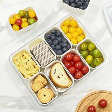 zhinenie Snackle Box Container,Divided Serving Tray With Lid and Handle,Snack Box Storage Organizer For Fruits,Candy,Nuts,Charcuterie,Veggie-Platter For Picnic,Travel,Party,Entertainment