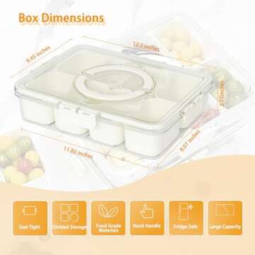 zhinenie Snackle Box Container,Divided Serving Tray With Lid and Handle,Snack Box Storage Organizer For Fruits,Candy,Nuts,Charcuterie,Veggie-Platter For Picnic,Travel,Party,Entertainment